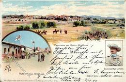 Deutsche Kolonien DSW - Litho Panorama Von GROSS-WINDHOEK Mit Gouverneur Major Leutwein - O Swakopmund 7.10.99 - Rücksei - Storia