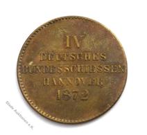 Schützen Hannover (3000) 4. Deutsches Bundesschießen 1872 Messing Ø 30 Mm I-II - Autres & Non Classés