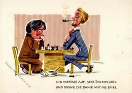 Schach Sign. Jüttner Künstlerkarte I-II - Chess