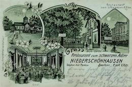 Niederschönhausen (O1110) Gasthaus Zum Schwarzen Adler Carl Ulitz Kirche Straßenbahn  Lithographie / Mondschein 1905 II  - Otros & Sin Clasificación