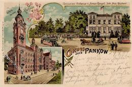 Pankow (O1100) Gasthaus Bellevue Anton Ringel Straßenbahn Rathaus Lithographie 1902 I-II - Otros & Sin Clasificación