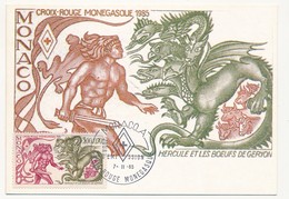 MONACO -  2 Cartes Maximum Croix Rouge Monégasque - Travaux D'Hercule - 7/11/1985 - Maximumkarten (MC)