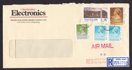 Hong Kong: Registered Airmail Cover, 1990, 5 Stamps, Machin, Electricity, 17.50 Rate, R-label (roughly Opened) - Lettres & Documents