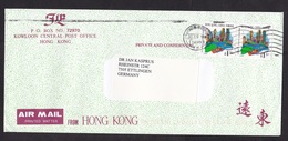 Hong Kong: Airmail Cover To Germany, 1999, 2 Stamps, City Skyline (traces Of Use) - Covers & Documents