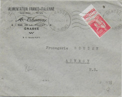 1934 - BANDE PUB CALVADOS PERE MAGLOIRE TYPE PAIX Sur ENVELOPPE De GRASSE - Lettres & Documents