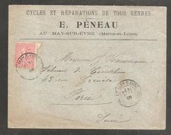 Enveloppe "cycles Et  Reparations " MAY SUR EVRE   Maine Et Loire  / 10c Semeuse  1906 - Unclassified