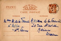 TB 2572 - Guerre 39 / 45 - CP - Entier Postal Type Iris - Mme De LA FOURNIERE à BELLAC Pour Mme De LA FOURNIERE à REIMS - Standaardpostkaarten En TSC (Voor 1995)
