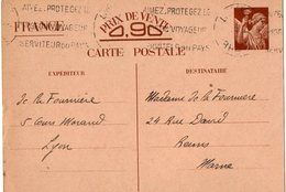 TB 2573 - Guerre 39 / 45 - CP - Entier Postal Type Iris - Mr M. De LA FOURNIERE à LYON Pour Mme De LA FOURNIERE à REIMS - Standaardpostkaarten En TSC (Voor 1995)