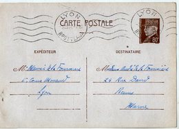 TB 2582 - Guerre 39 / 45 - CP - Entier Postal Type Pétain - Mr M De LA FOURNIERE à LYON Pour Mme De LA FOURNIERE à REIMS - Sobres Tipos Y TSC (antes De 1995)