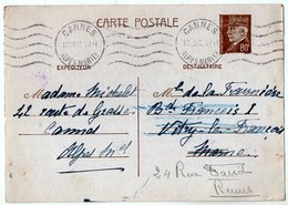 TB 2584 - Guerre 39 / 45 - CP - Entier Postal Type Pétain - Mme MICHELET à CANNES Pour Mme De LA FOURNIERE à REIMS - Standaardomslagen En TSC (Voor 1995)