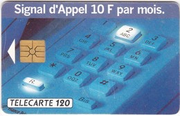 TC067 TÉLÉCARTE 120 - PUBLICITÉ POUR L'OPTION "SIGNAL D'APPEL 10F PAR MOIS" - CLAVIER TÉLÉPHONIQUE - Telecom Operators