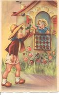 Illustrateur GARÇON OFFRANT FLEURS A FILLE AU BALCON Enfant Couple - Zeitgenössisch (ab 1950)