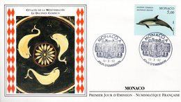 " CETACES DE LA MEDITERRANEE : DAUPHIN COMMUN " Sur Enveloppe 1er Jour De 1992. N° YT 1821. Parfait état - Delfines