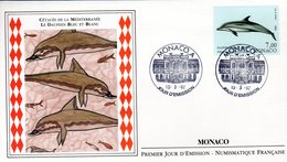" CETACES DE LA MEDITERRANEE : LE DAUPHIN BLEU ET BLANC " Sur Enveloppe 1er Jour De 1992. N° YT 1823. Parfait état - Delfines