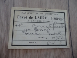 Carte D'envoi De Lauret Frères Manufacture De Bonneterie Ganges Hérault - Textile & Clothing