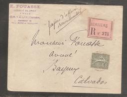 Enveloppe  Papiers D Affaires  Recom    BERNESQ   Calvados    15c Semeuse  1904 - 1903-60 Säerin, Untergrund Schraffiert