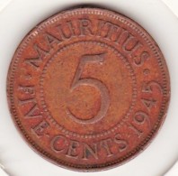 Mauritius 5 Cents 1945 , George VI Bronze. KM# 20 - Maurice