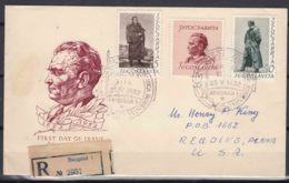 Yugoslavia Republic Tito Bithday 1952 Mi#693-695 Registered FDC Travelled To USA - Storia Postale