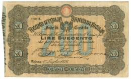 200 LIRE BANCO DI SICILIA FEDE DI CREDITO 01/07/1876 QBB - Other & Unclassified