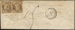 Let EMISSION DE 1849 - 1a   10c. Bistre-brun, PAIRE Obl. GRILLE S. Env., Càd CLERMONT FERRAND 2/5/51 Et Taxe 05 à La Plu - 1849-1850 Cérès