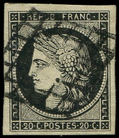 EMISSION DE 1849 - 3a   20c. Noir Sur Blanc, Obl. GRILLE, Belles Marges, TTB - 1849-1850 Ceres