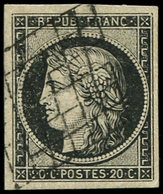 EMISSION DE 1849 - 3a   20c. Noir Sur Blanc, Obl. GRILLE, TTB - 1849-1850 Cérès