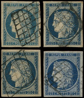 EMISSION DE 1849 - 4    25c. Bleu, 4 Ex. Obl. GRILLE, Ex. Choisis, TB/TTB - 1849-1850 Ceres