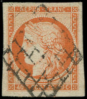 EMISSION DE 1849 - 5    40c. Orange, Obl. GRILLE, Marges énormes, Superbe - 1849-1850 Ceres