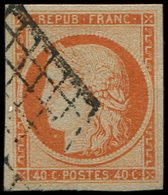 EMISSION DE 1849 - 5    40c. Orange, Oblitéré GRILLE, TB - 1849-1850 Cérès