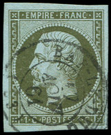 EMPIRE NON DENTELE - 11    1c. Olive, Obl. Càd T15 BAR-LE-DUC 17/11/61, Frappe TTB - 1853-1860 Napoléon III