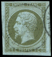EMPIRE NON DENTELE - 11b   1c. Olive Clair, Obl. Càd T15 LE HAVRE, Frappe Légère, Filet De Voisin à Droite, TTB - 1853-1860 Napoléon III.