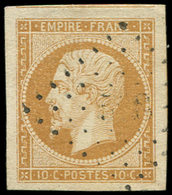 EMPIRE NON DENTELE - 13A  10c. Bistre, Très Grandes Marges, Obl. PC Léger, Superbe - 1853-1860 Napoléon III.