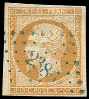 EMPIRE NON DENTELE - 13A  10c. Bistre, T I, Obl. PC Bleu 2386, Frappe TTB - 1853-1860 Napoleon III