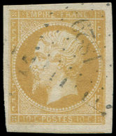 EMPIRE NON DENTELE - 13Al 10c. Citron, Impression Défectueuse T I, Obl. PC 1829, Frappe Légère, TTB - 1853-1860 Napoleon III