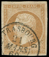 EMPIRE NON DENTELE - 13B  10c. Brun Clair, T II, Obl. Càd T15 STRASBOURG 21/3/62, Frappe TTB - 1853-1860 Napoléon III