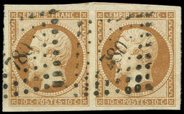 EMPIRE NON DENTELE - 13B  10c. Brun Clair, T II, PAIRE Obl. PC 780, Grandes Marges, TTB - 1853-1860 Napoléon III.