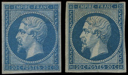 * EMPIRE NON DENTELE - 14A Et 14B, 20c. Bleu T I Et T II, TB - 1853-1860 Napoleon III