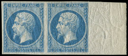 * EMPIRE NON DENTELE - 14B  20c. Bleu, T II, PAIRE Bdf, Un Ex. Clairs, L'autre TB - 1853-1860 Napoléon III.