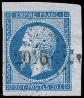 EMPIRE NON DENTELE - 14A  20c. Bleu, T I, Petit Cdf, Obl. PC 2016, TTB/Superbe - 1853-1860 Napoléon III