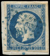 EMPIRE NON DENTELE - 14A  20c. Bleu, Obl. PC Bleu 1896 Sur Petit Fragt, TB - 1853-1860 Napoléon III.