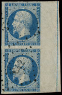 EMPIRE NON DENTELE - L14Ai 20c. Bleu, PAIRE Bdf Avec FILET D'ENCADREMENT, Obl. PC Léger, TTB - 1853-1860 Napoléon III