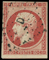 EMPIRE NON DENTELE - 17Ad 80c. VERMILLONNE, Obl. Los. D Bâton, Clair, Aspect TB - 1853-1860 Napoleon III