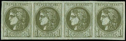 * EMISSION DE BORDEAUX - 39B   1c. Olive, R II, BANDE De 4, Très Belles Marges Et Petite Ch., TB - 1870 Emisión De Bordeaux