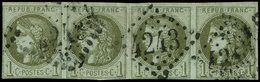 EMISSION DE BORDEAUX - 39C   1c. Olive, R III, BANDE De 4, Petites Marges, Filets Intacts, Obl. GC 4243, TB - 1870 Ausgabe Bordeaux