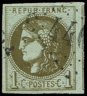 EMISSION DE BORDEAUX - 39Cc  1c. Olive-bronze, R III, Filet De Voisin à Droite, Obl. GC, TTB - 1870 Ausgabe Bordeaux