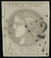 EMISSION DE BORDEAUX - 41B   4c. Gris, R II, Obl. GC, Frappe TTB - 1870 Bordeaux Printing