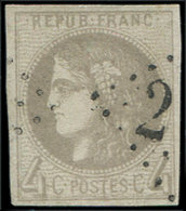 EMISSION DE BORDEAUX - 41B   4c. Gris, R II, Obl. GC, Frappe TTB - 1870 Uitgave Van Bordeaux