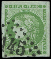 EMISSION DE BORDEAUX - 42B   5c. Vert Jaune, R II, Belles Marges, Obl. GC, TTB - 1870 Emisión De Bordeaux