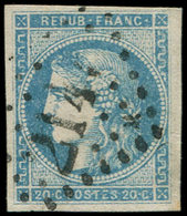 EMISSION DE BORDEAUX - 45B  20c. Bleu, T II, R II, Obl. GC 2145, Frappe TTB - 1870 Bordeaux Printing