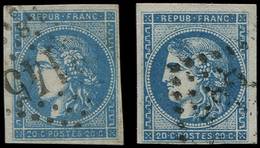 EMISSION DE BORDEAUX - 45B  20c. Bleu, T II, R II, 2 Nuances, Obl., TB - 1870 Bordeaux Printing